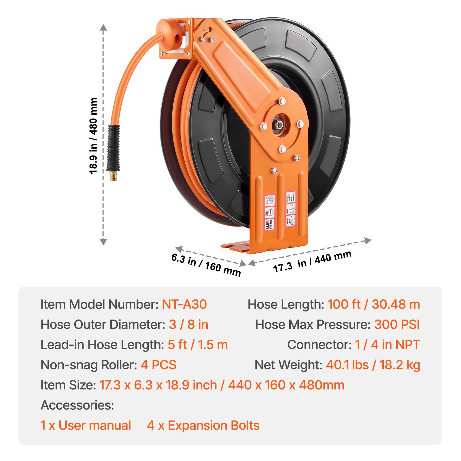 Air Compressor 300Psi Heavy Duty - 자동 감개식 에어 호스 릴, 3/8인치