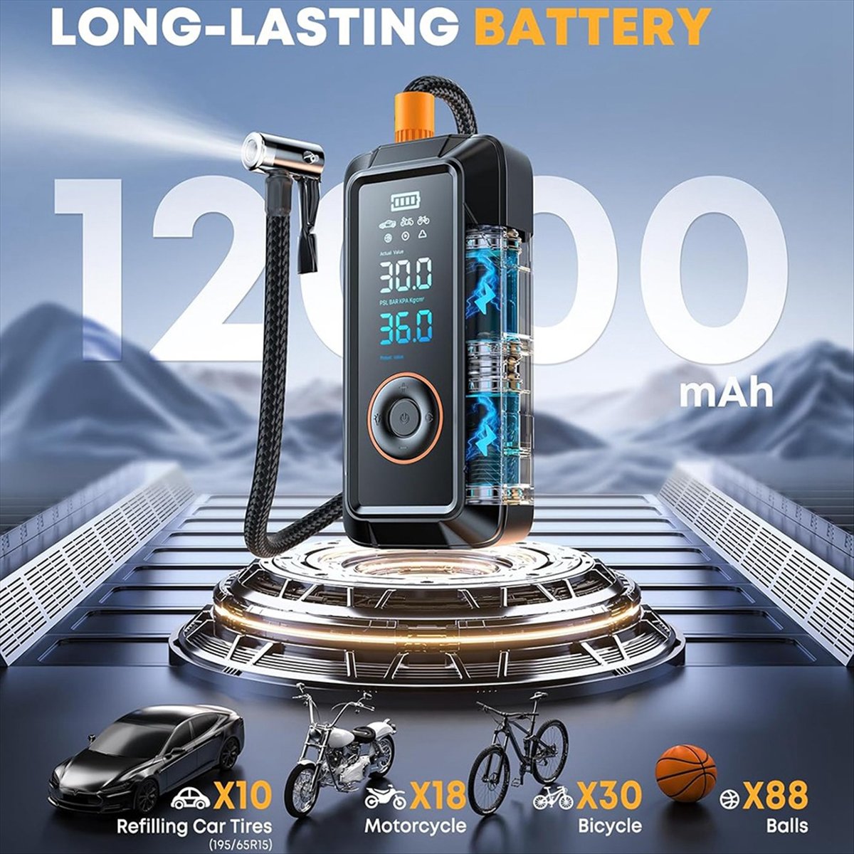 휴대용 타이어 공기 주입기 에어 컴프레서 160PSI  - Cordless Inflator For Car Bike Ball 리뷰 및 가격