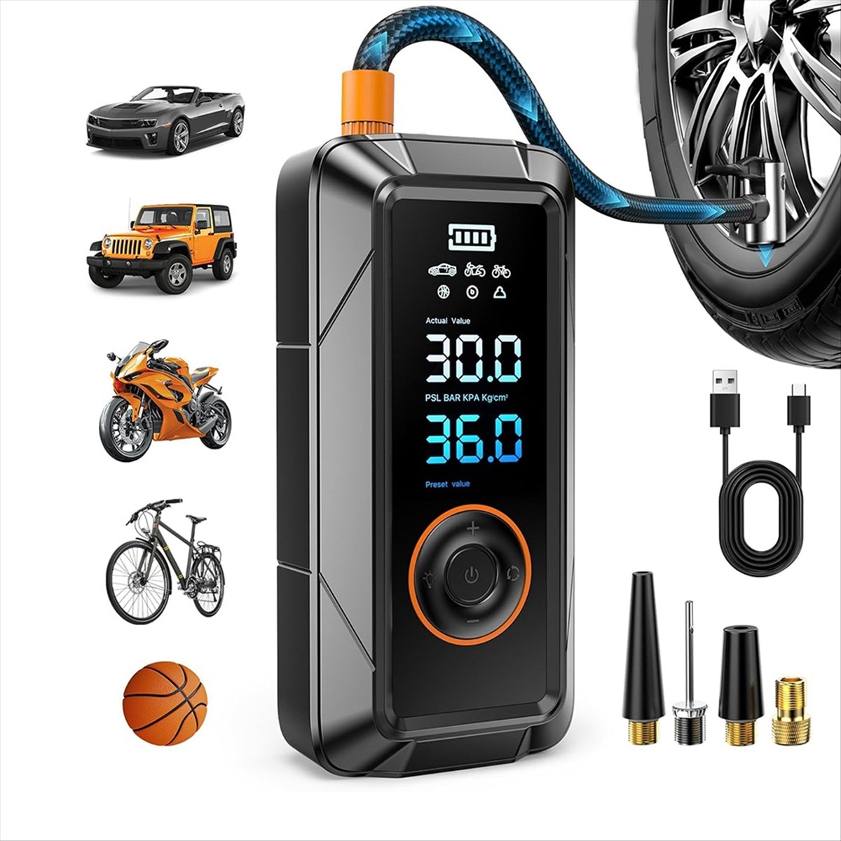 휴대용 타이어 공기 주입기 에어 컴프레서 160PSI  - Cordless Inflator For Car Bike Ball 리뷰 및 가격